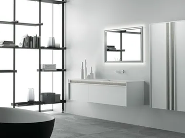 LINE 1 - Wall-mounted HPL vanity unit with drawers by Mobilcrab