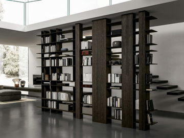BLADE - Double-sided floor-ceiling mounted eucalyptus bookcase by MODULNOVA