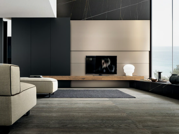 BLADE - Metal and oak wood TV wall system by MODULNOVA