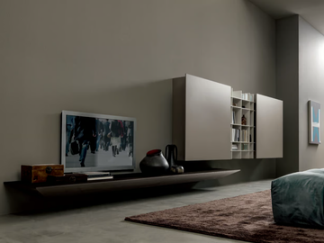 BLADE - Wall-mounted wooden and aluminum TV wall system by MODULNOVA
