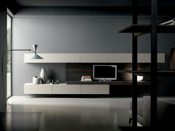 FACE - Wall-mounted wooden TV wall system by MODULNOVA