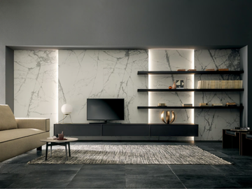 FRAME - Wall-mounted oak storage wall with integrated lighting by MODULNOVA