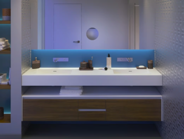 SYSTEM DESK - Wall-mounted Solid Surface washbasin with integrated countertop by MOMA Design