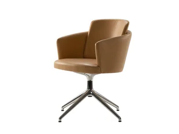 PORTO - Trestle-based swivel leather chair with armrests by Morgan