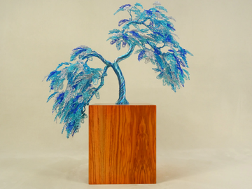 LIGHT BLUE - Aluminium and olive wood sculpture by Mosche Bianche