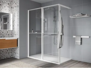 KUADRA HWL FRAME - Aluminum and glass shower panel with 2 internal shelves by NOVELLINI
