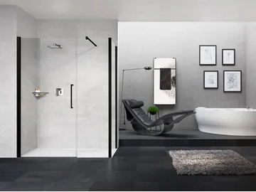 YOUNG G+F IN LINE - Corner shower cabin with hinged door by NOVELLINI