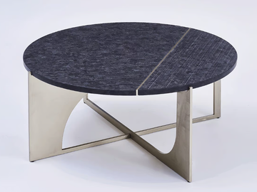 HYPERBOLE - Round coffee table in old stone and metal by Paolo Castelli