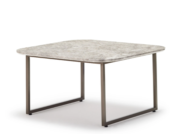 KATALANA - Square brass coffee table with marble top by Papell Design