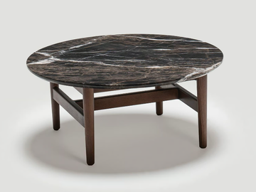 URIAH - Round low ash coffee table with marble top by Papell Design