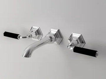 DARK BLACK - 3 hole wall-mounted washbasin tap with pop up waste by Park Avenue
