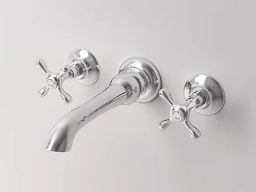 JAMES - Deco 3 hole wall-mounted washbasin tap with pop up waste by Park Avenue
