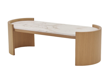 HUG M - Oval oak coffee table with marble top by PARLA
