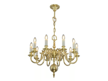 AMSTERDAM 10 ARMED CHANDELIER SMALL - Brass chandelier by Patinas Lighting