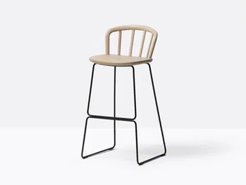NYM 2859 - Sled base high ash stool with footrest by Pedrali