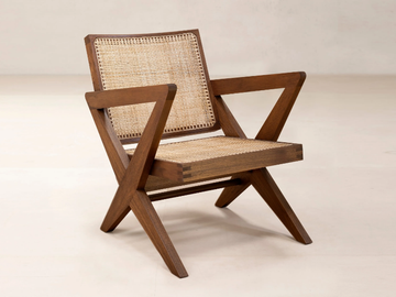 CROSS EASY CHAIR - Armchair in natural cane and teak with armrests by Phantom Hands