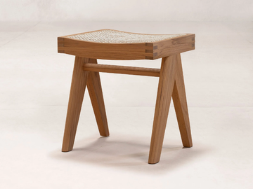 LOW CANE STOOL - Teak and natural cane stool by Phantom Hands
