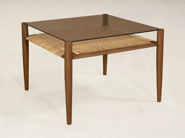 Tangāli - Low square coffee table in teak and glass by Phantom Hands