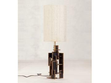 X + L 09 - Handmade teak and silk table lamp by Phantom Hands