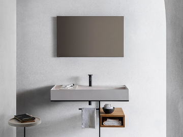 ELEMENT 104 - Wall-mounted rectangular composite material washbasin with towel rail by Pirovano