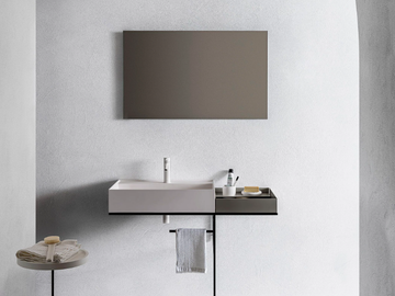 ELEMENT 105 - Rectangular single composite material washbasin with towel rail by Pirovano