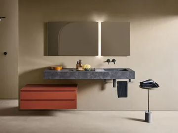 MIDI 106 - Wall-mounted single vanity unit with towel rail and chest of drawers by Pirovano