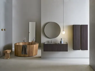 MILLENNIUM MEDIUM - Wall-mounted wooden and porcelain stoneware vanity unit with integrated washbasin by Pirovano