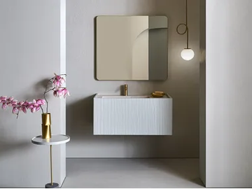 MILLENNIUM SMALL - Wall-mounted wooden and porcelain stoneware vanity unit with integrated washbasin by Pirovano