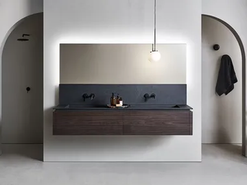 SQUARE 101 - Bathroom composition with double washbasin, drawers and towel rack by Pirovano