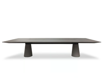 MESA DUE - Rectangular leather meeting table with cable management by Poltrona Frau