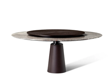MESA DUE - Round marble dining table with wooden Lazy Susan by Poltrona Frau