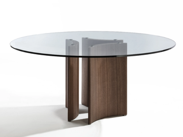 ALAN - Round crystal table and canaletta walnut base by Porada