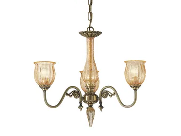 AMANDA 227/3 - Antique Brass chandelier with amber crackle glass by Possoni Illuminazione