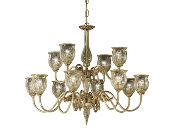 AMANDA 227/8+4 - French gold finish chandelier with amber crackle glass by Possoni Illuminazione