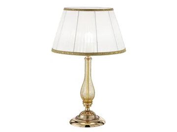AMANDA 227/LG - French gold table lamp with amber crackle glass and shade by Possoni Illuminazione