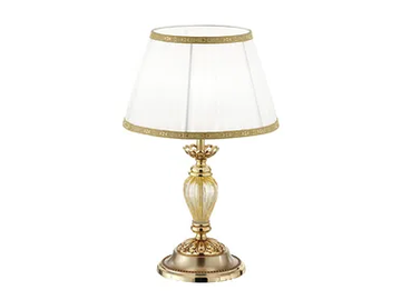 AMANDA 227/LP - French gold table lamp with amber crackle glass and shade by Possoni Illuminazione