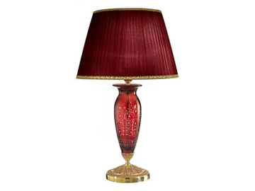 BIRKY 7015/L - French Gold table lamp with red crystal and shade by Possoni Illuminazione