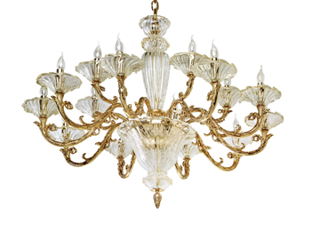 CHARLOTTE 4795/10+5 - Shaded gold plated chandelier with glass by Possoni Illuminazione