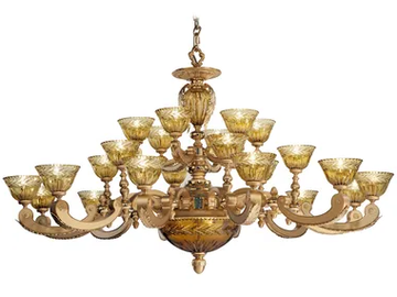 EDEN 265/24+3 - Sanded gold plated chandelier with amber crystal by Possoni Illuminazione