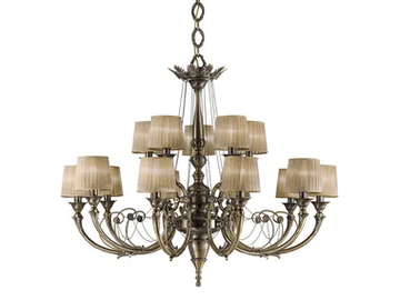 GINEVRA 859/10+5 - Antique bronze chandelier with shades by Possoni Illuminazione