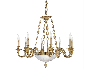 MEG 518/8+2 - French gold chandelier with hand cut satin glass by Possoni Illuminazione