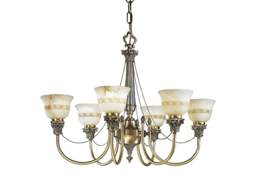MILA 27089/6 - Antique Brass finish chandelier with alabaster by Possoni Illuminazione