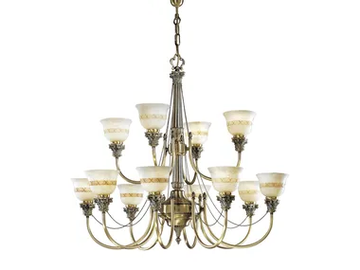 MILA 27089/8+4 - Antique Brass finish chandelier with alabaster by Possoni Illuminazione