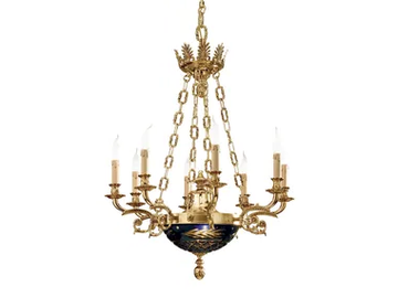 NOEMI 236/8+2 - Shaded gold plated chandelier with blue crystal by Possoni Illuminazione
