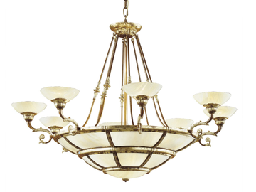 RAFFAELLO 1999/14+8 - Rust gold leaf chandelier with onyx glass by Possoni Illuminazione