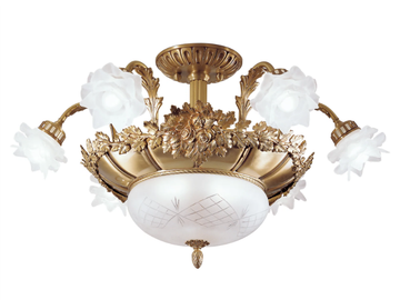 ROSE 700/6+2SF - Antique brass chandelier with glass by Possoni Illuminazione