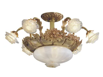 ROSE 701/6+2SF - Antique Brass semi flush with glass by Possoni Illuminazione