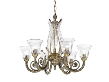WILLIAM 918/6 - Antique Brass finish chandelier with clear crystal by Possoni Illuminazione