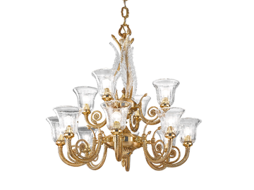 WILLIAM 918/8+4 - French Gold chandelier with clear crystal by Possoni Illuminazione