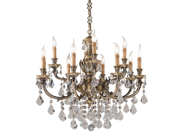 WINDSOR 888/8+4-SH/P - Antique Brass chandelier with Schoeler crystals by Possoni Illuminazione